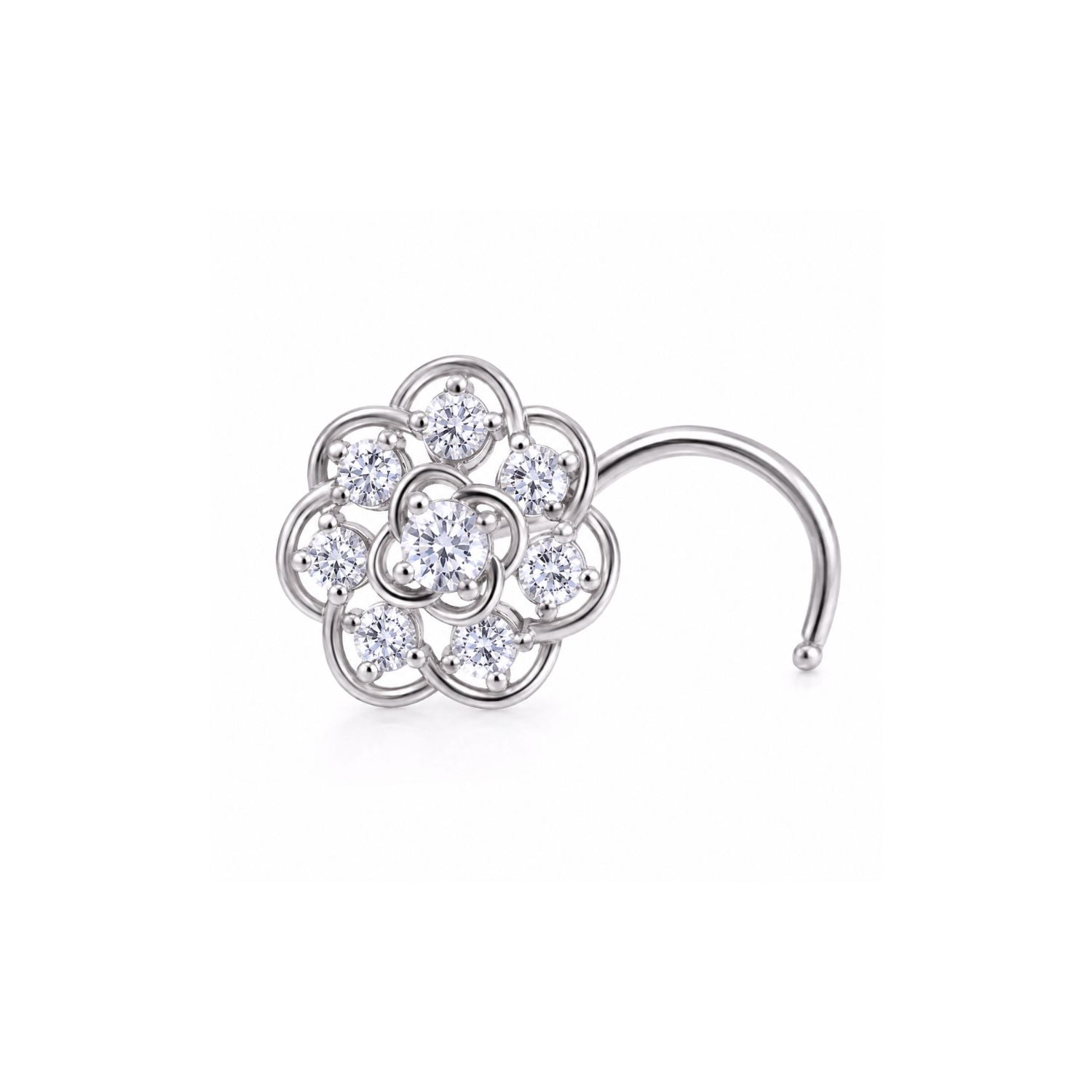 Filigree Rosette CZ Nose Pin 925 Sterling Silver