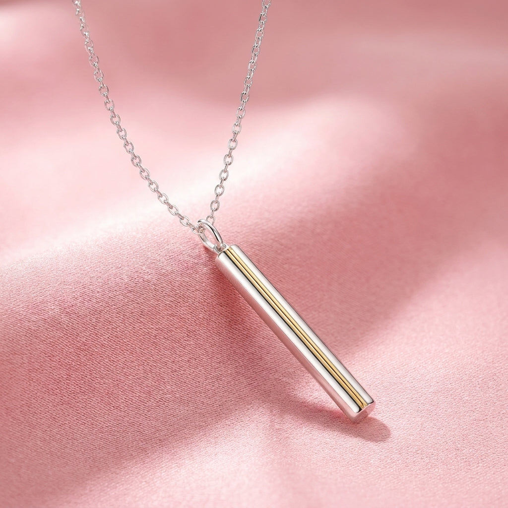 Vertical Bar Two Tone Pendant Necklace - 925 sterling silver pendant necklace for women