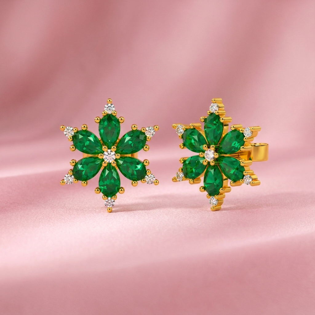 Green Cz Floral Cluster Stud Earrings - 925 sterling silver earrings for women