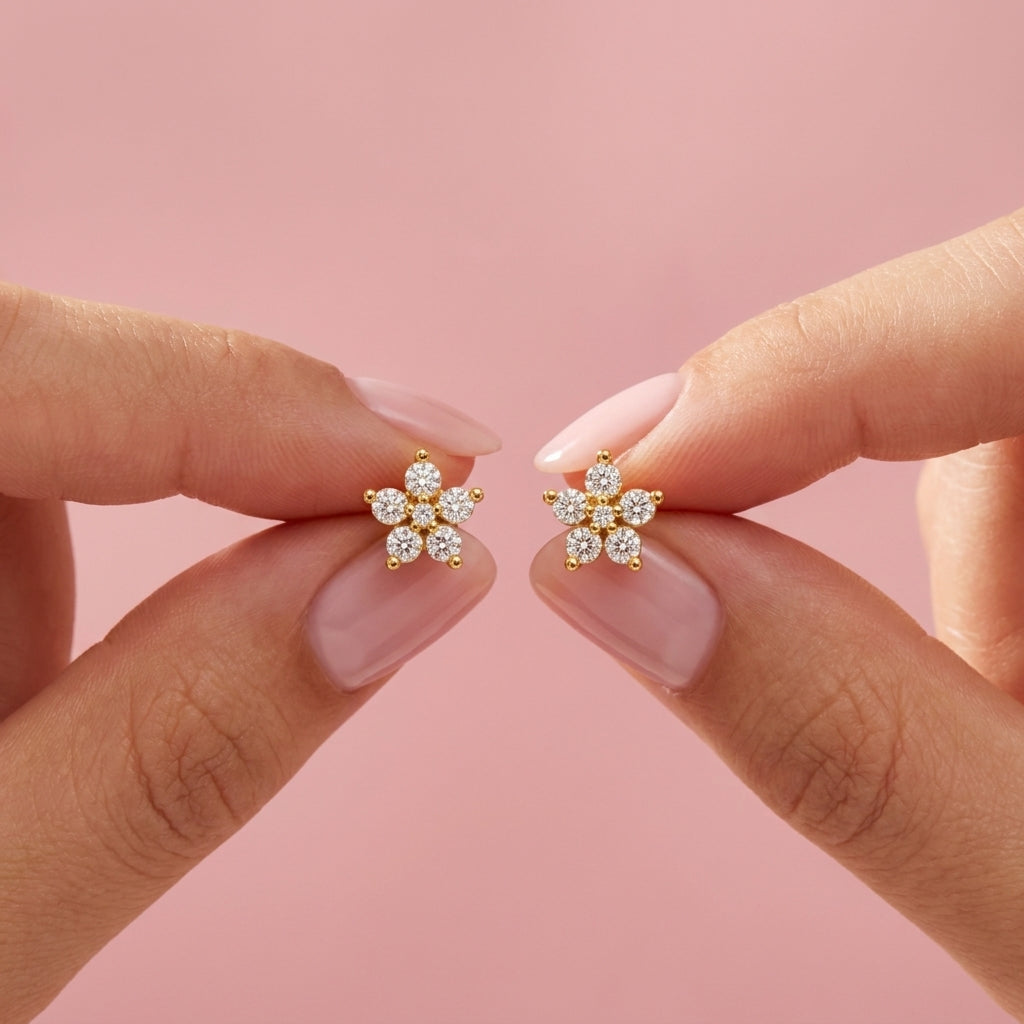 Flower Cluster White Cz Screw-Back Stud Earrings - 925 sterling silver earrings for women