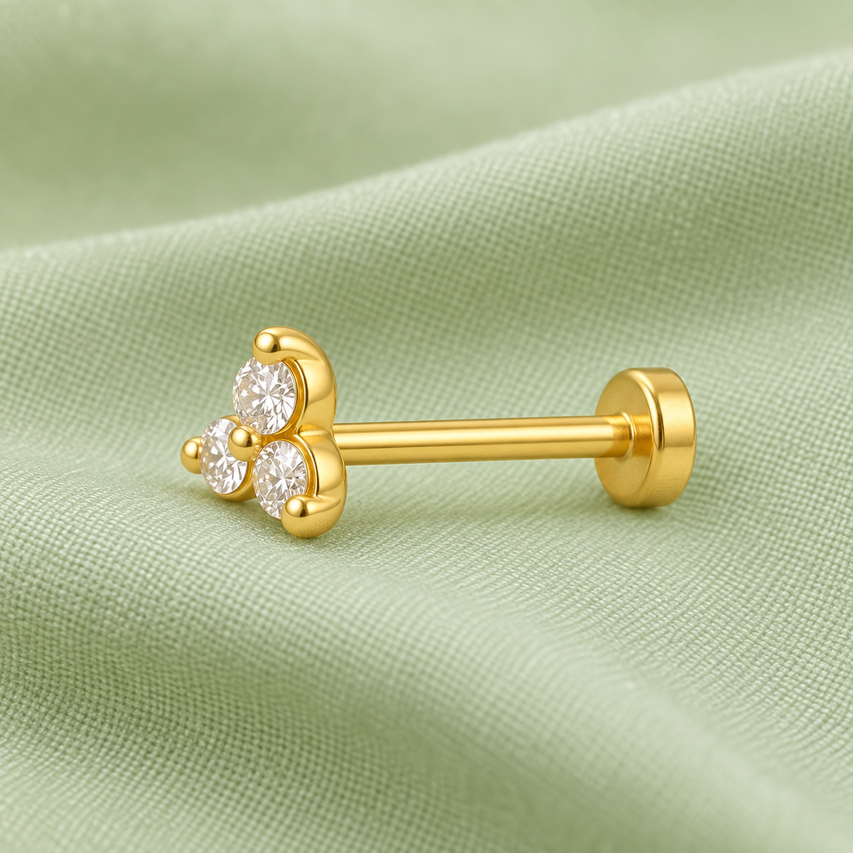 Trinity 3-Stone Cluster Nose Pin - side view in 925 sterling silver