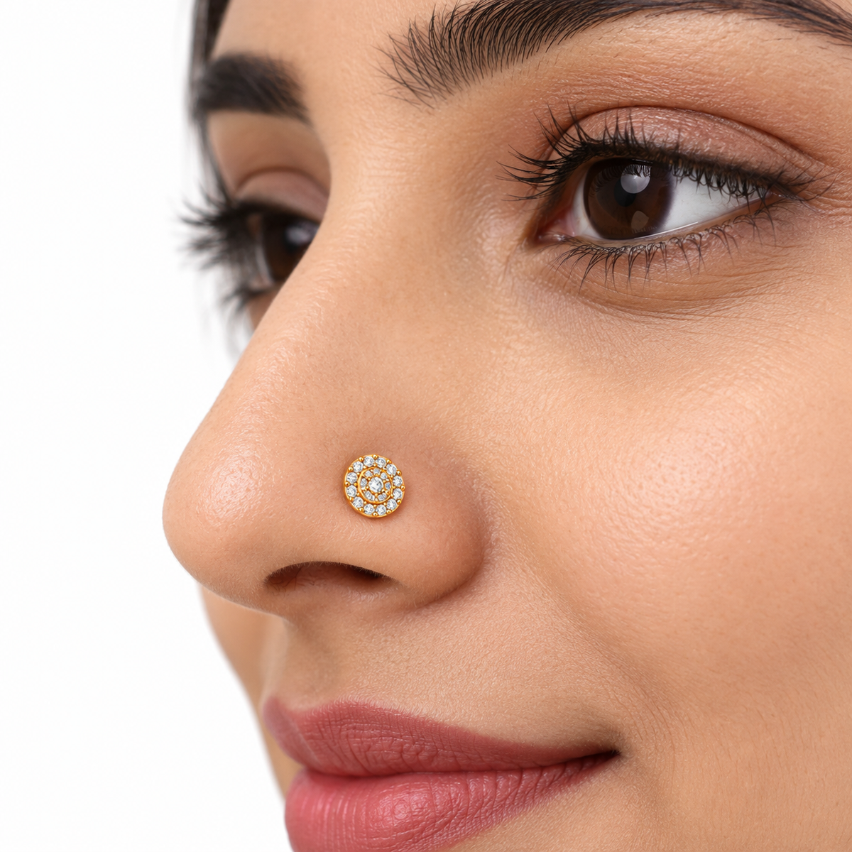 Round Halo Nose Pin - side view in 925 sterling silver