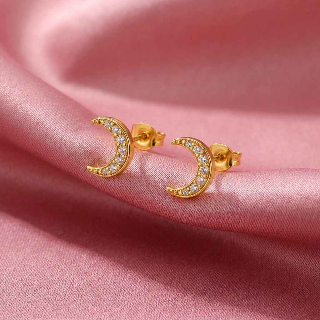 Crescent Moon White Cz Screw-Back Stud Earrings - 925 sterling silver earrings for women