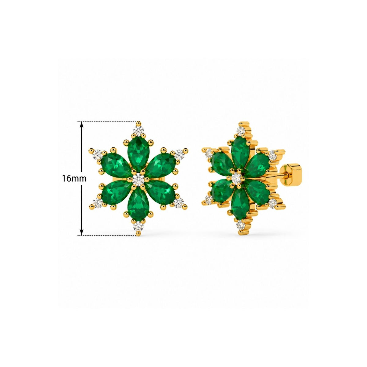 Green Cz Floral Cluster Stud Earrings for Women - 925 Sterling Silver
