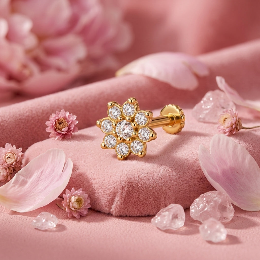 Daisy Cluster Nose Pin - close-up detail