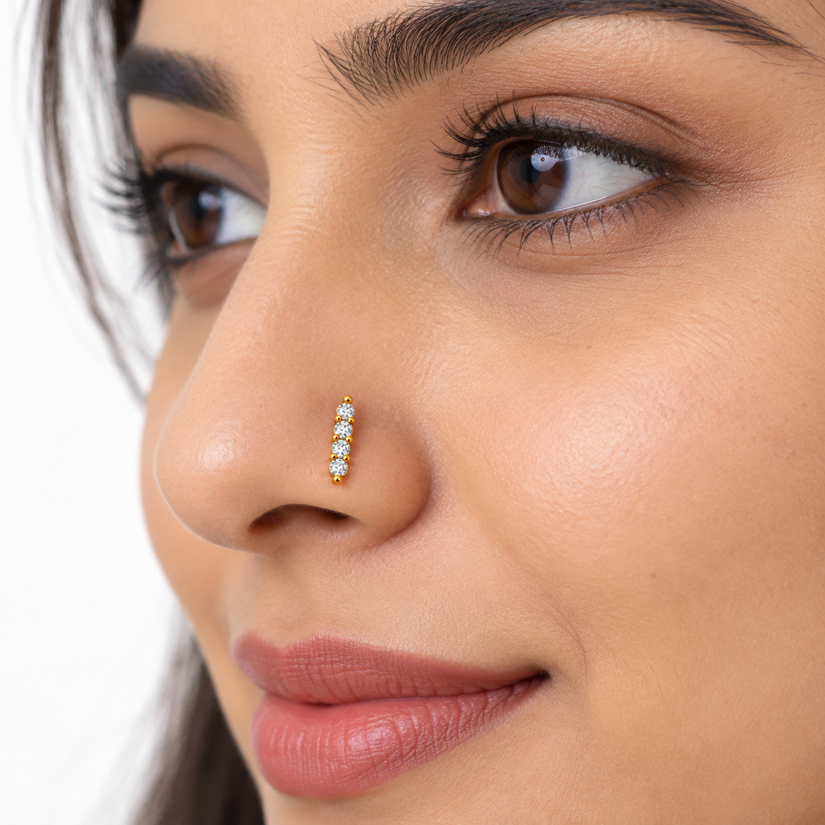 Bar Nose Pin - side view in 925 sterling silver