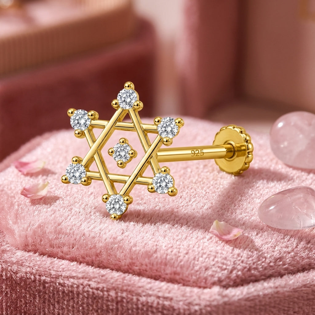 Six Pointed Star Nose Pin - 925 Sterling Silver