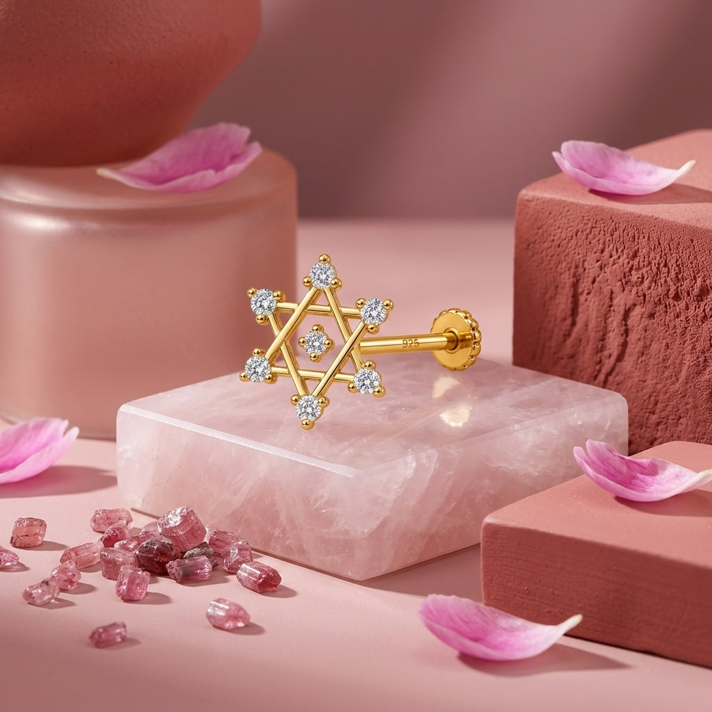 Six Pointed Star Nose Pin - close-up detail