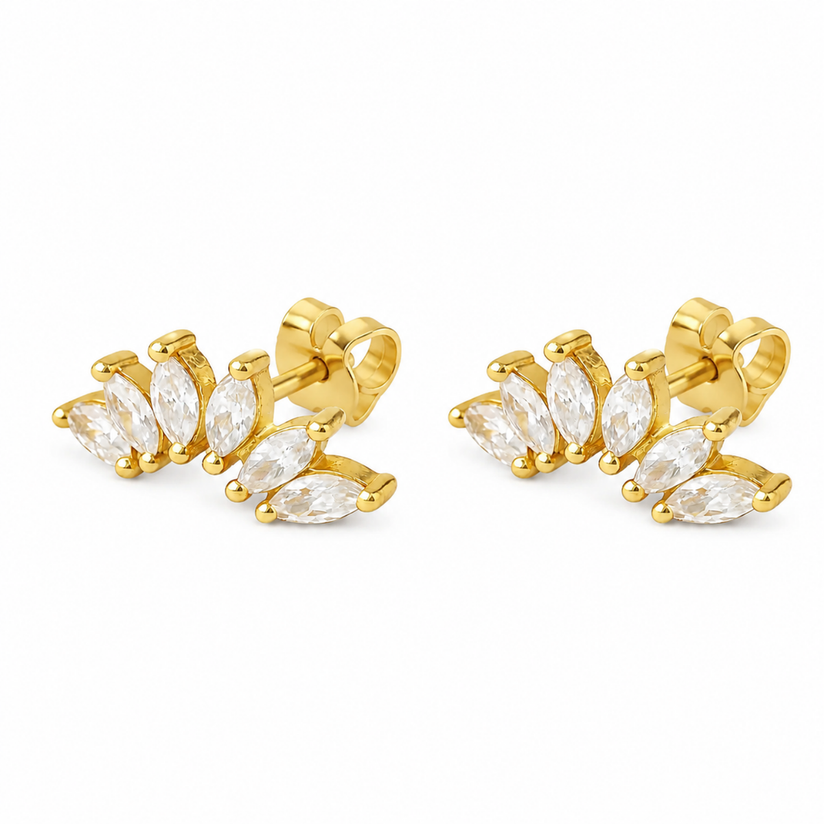 Marquise White Cz Leaf Flat-Back Stud Earrings - 925 sterling silver earrings for women