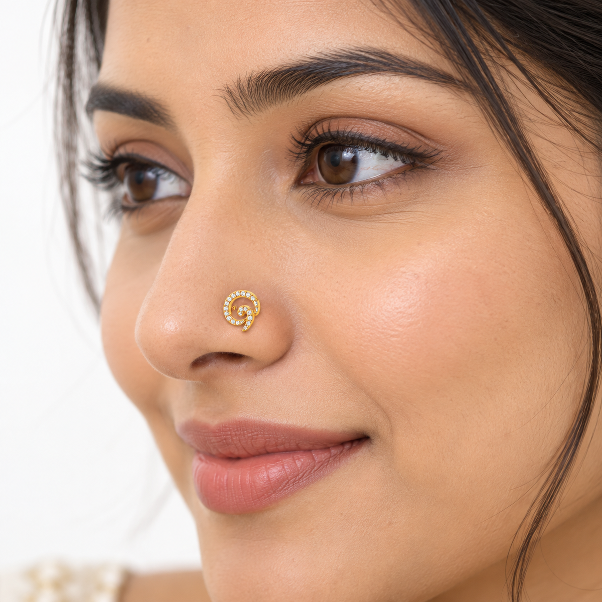 Spiral Nose Pin - side view in 925 sterling silver