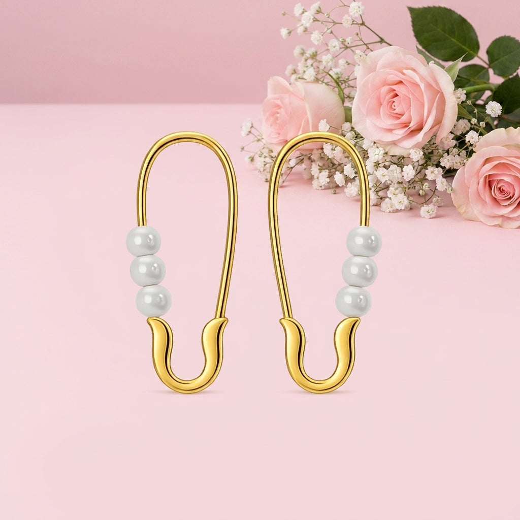 Perle Safety Pin Earrings - 925 Sterling Silver Gold Plated