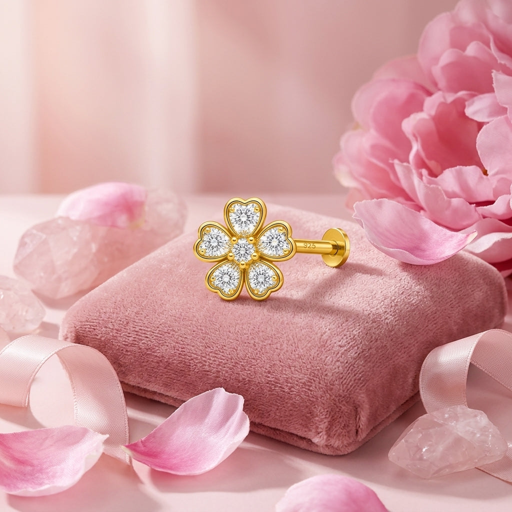 Five Petal Blossom Nose Pin - back view with clasp