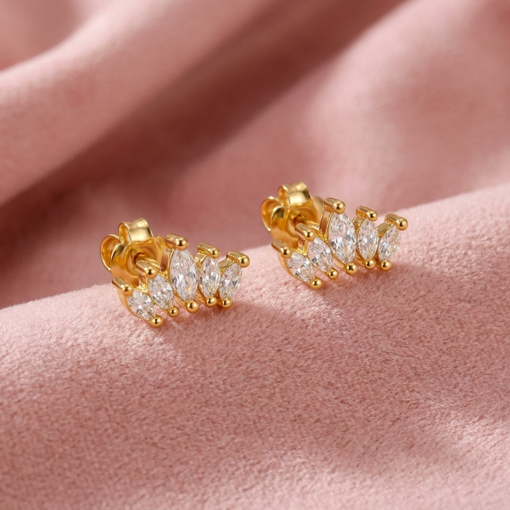 Marquise White Cz Tiara Crown Screw-Back Stud Earrings - 925 sterling silver earrings for women
