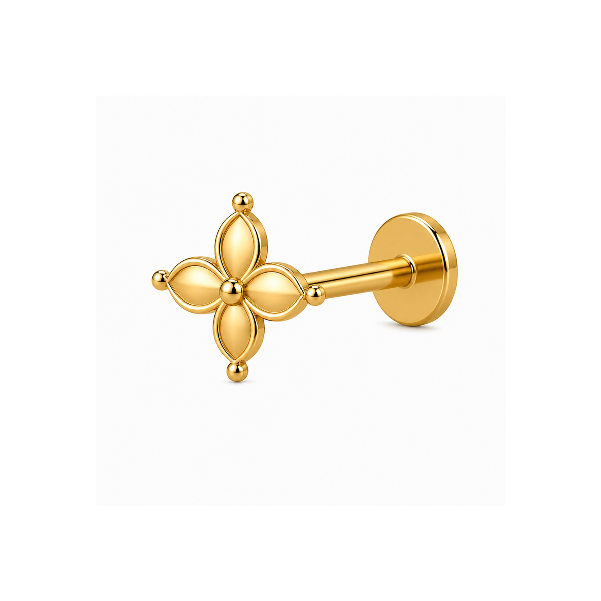 Four Petal Floral Nose Pin - back view with clasp