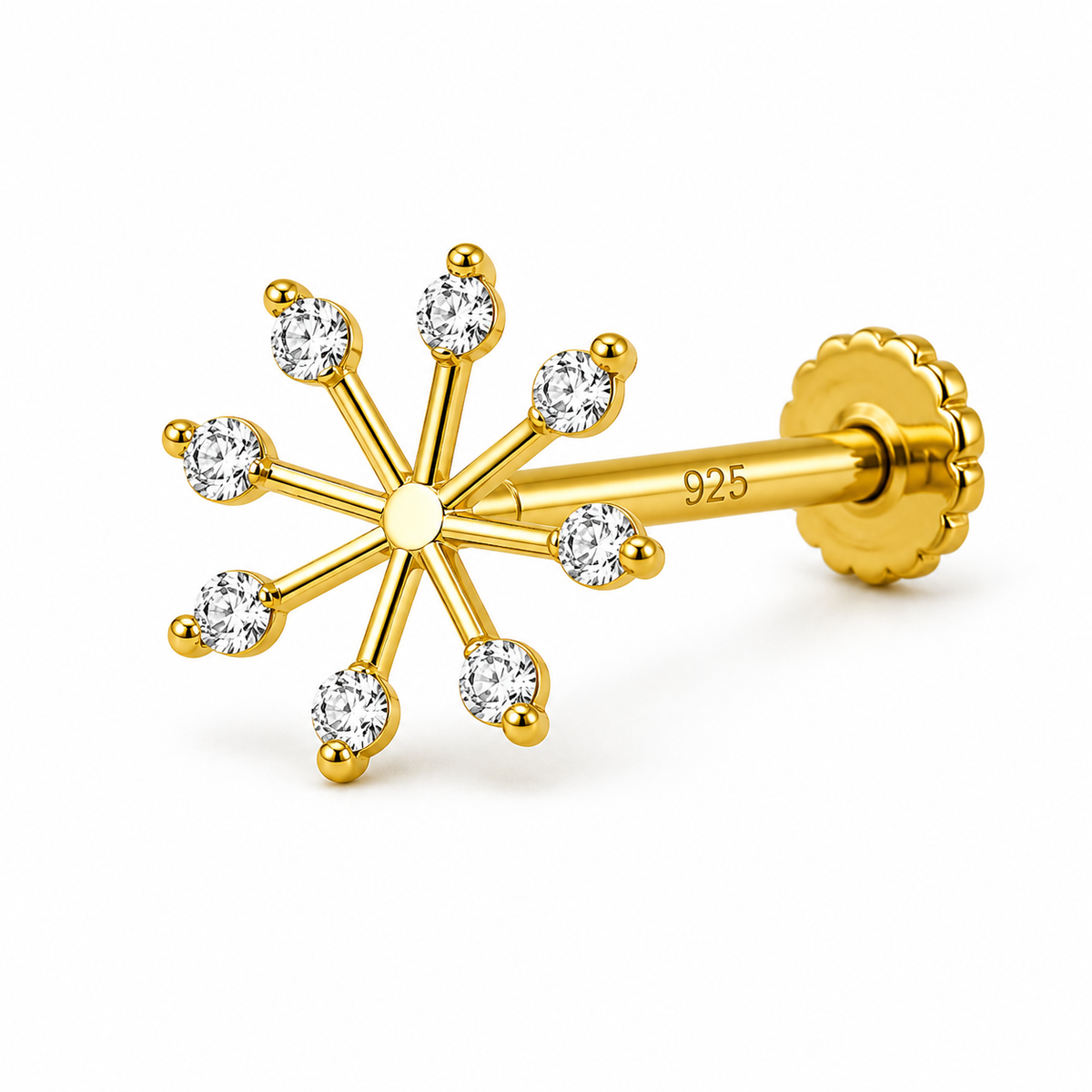 Mini Starburst Nose Pin - side view in 925 sterling silver
