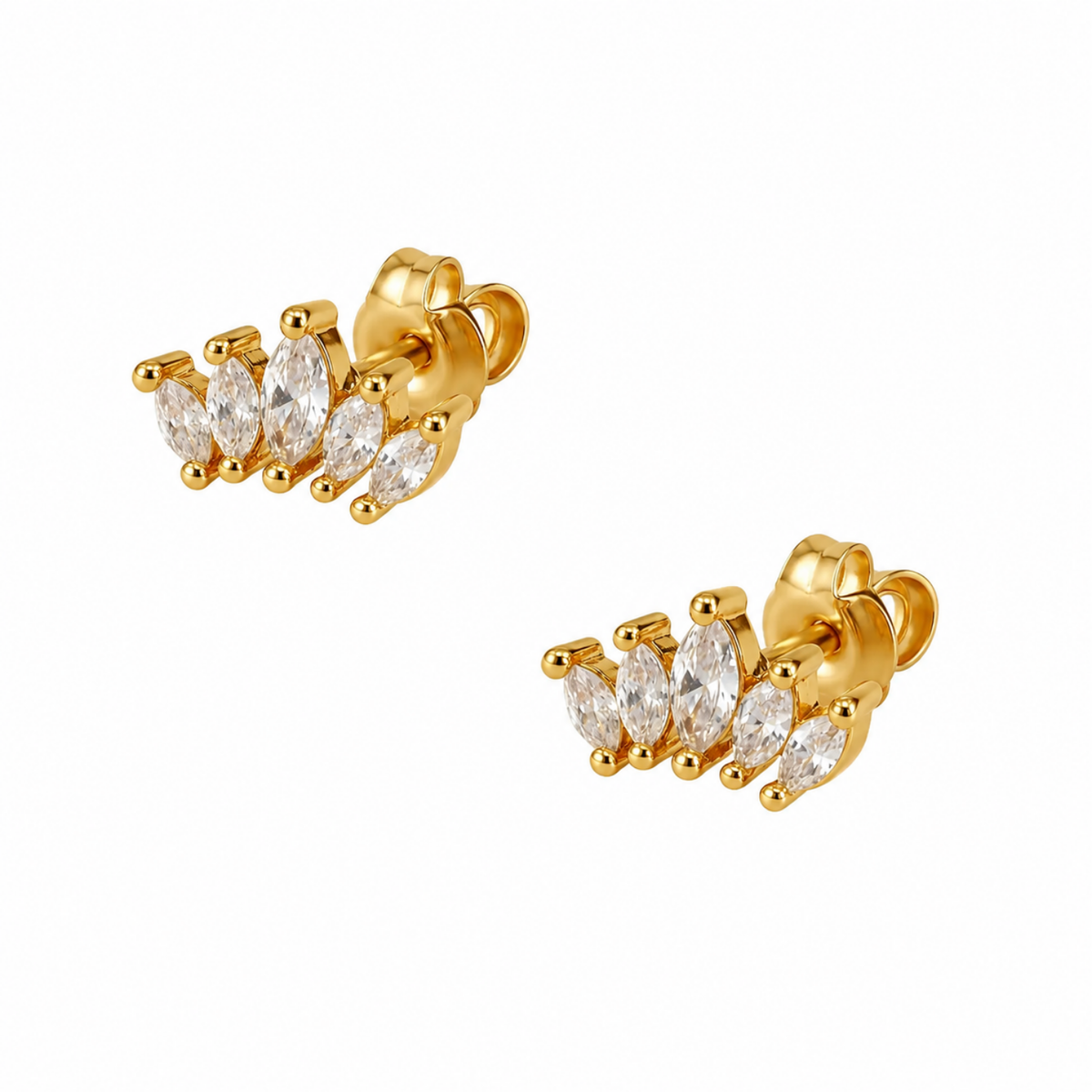 Marquise White Cz Tiara Crown Screw-Back Stud Earrings - 925 sterling silver earrings for women