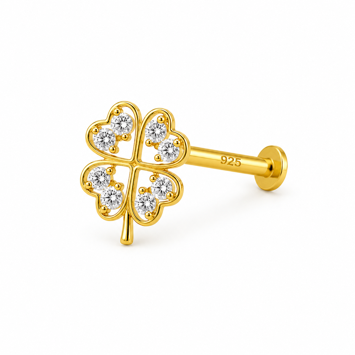 Four Leaf Clover Nose Pin - back view with clasp