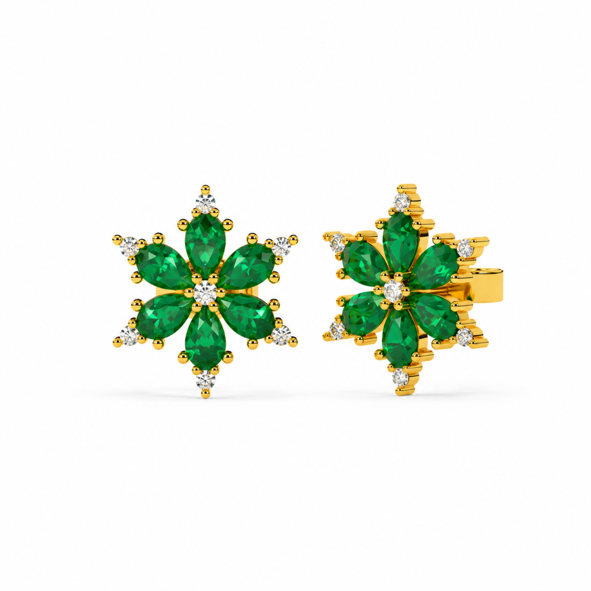 Green Cz Floral Cluster Stud Earrings - 925 sterling silver earrings for women