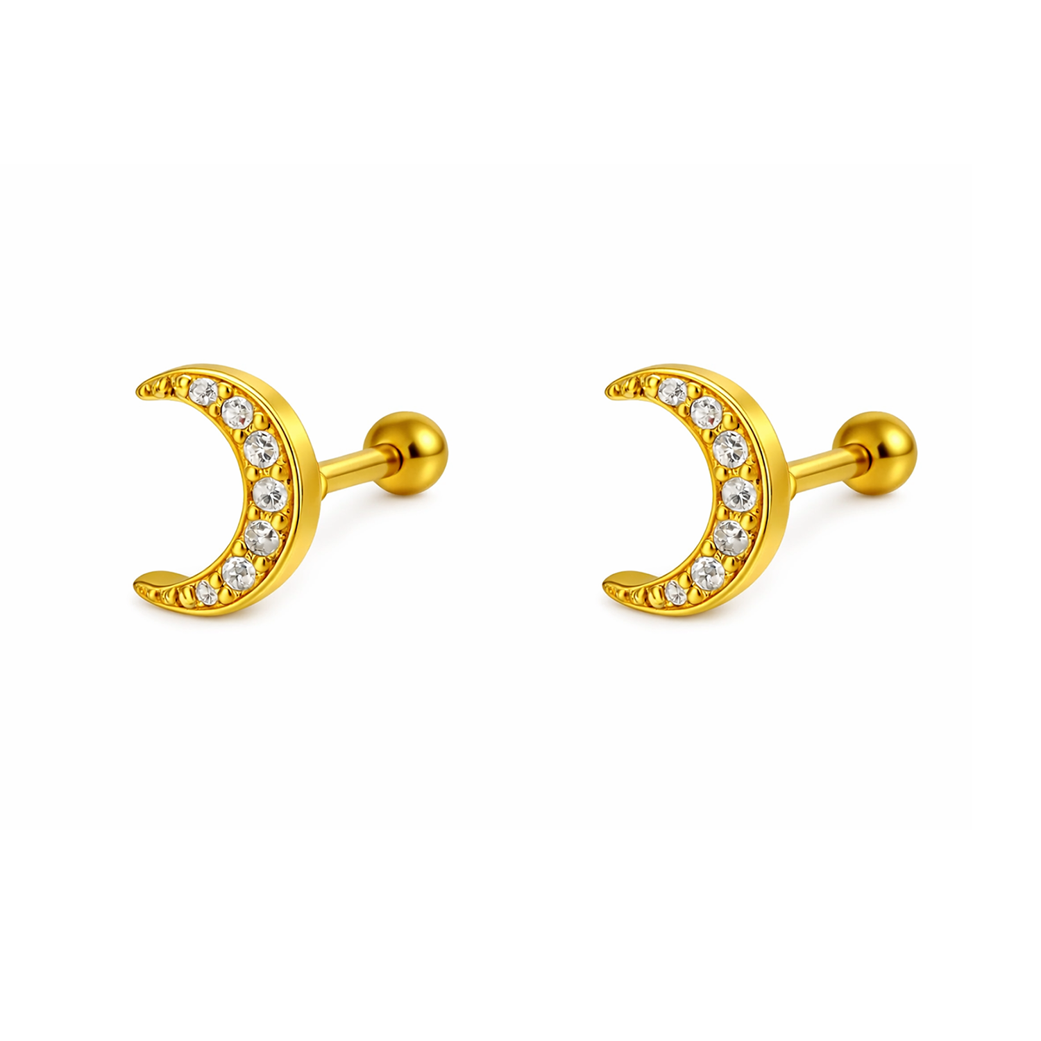 Crescent Moon White Cz Stud Earrings – Sterling Silver