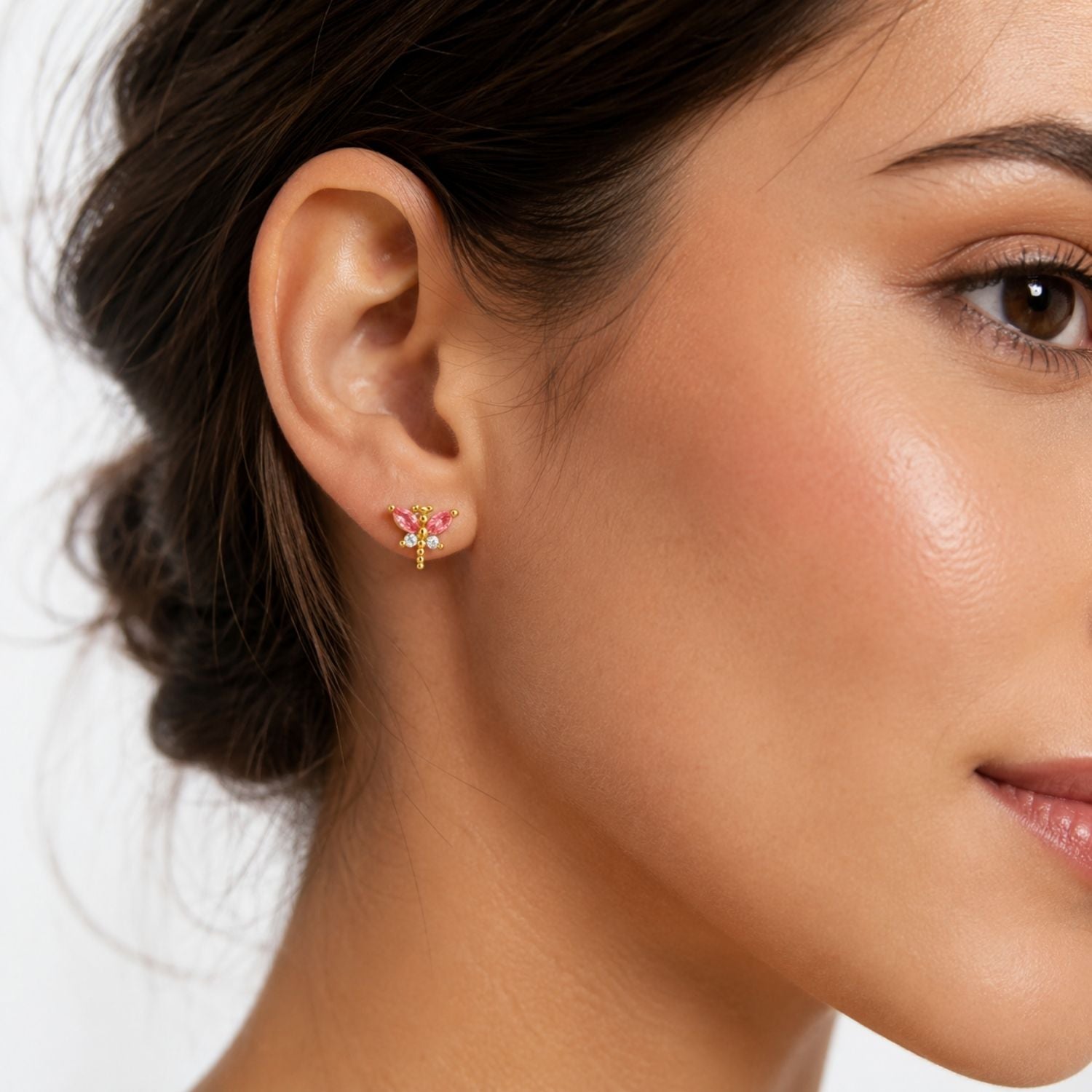 Butterfly Stud Pink Cz Earrings – Sterling Silver