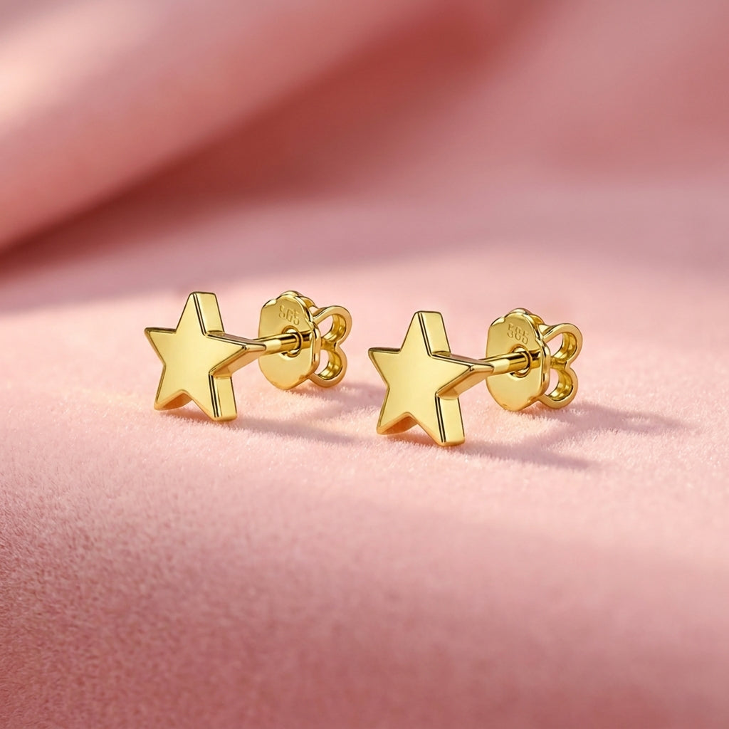 Plain Star Screw-Back Stud Earrings - 925 sterling silver earrings for women