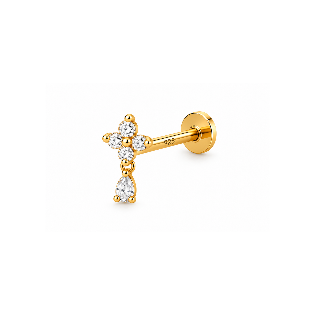 Cross Drop Nose Pin - 925 Sterling Silver