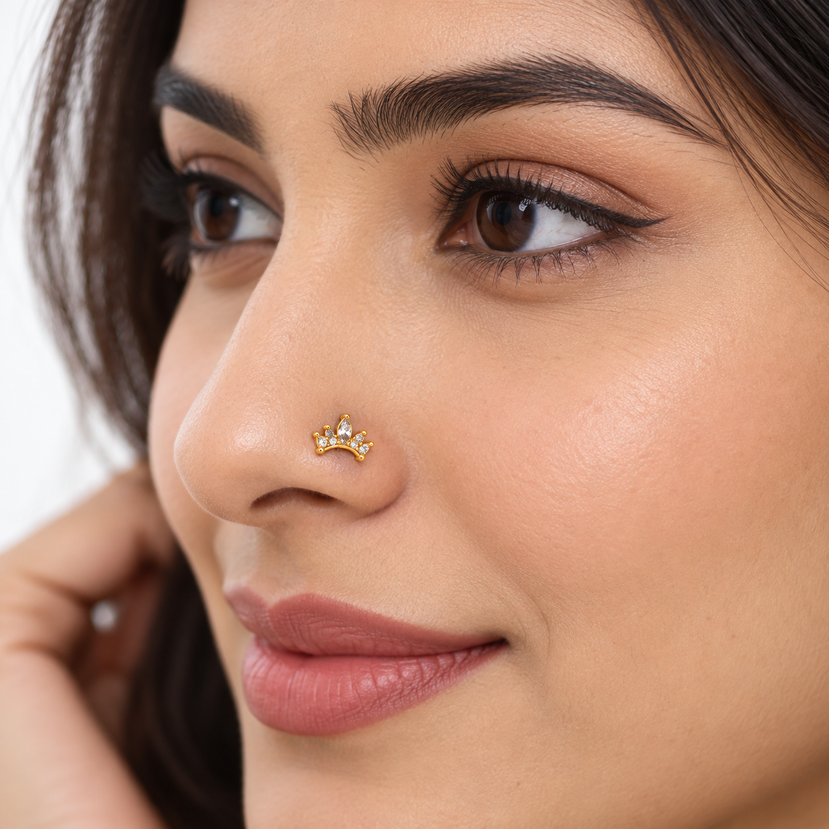 Crown Nose Pin - side view in 925 sterling silver