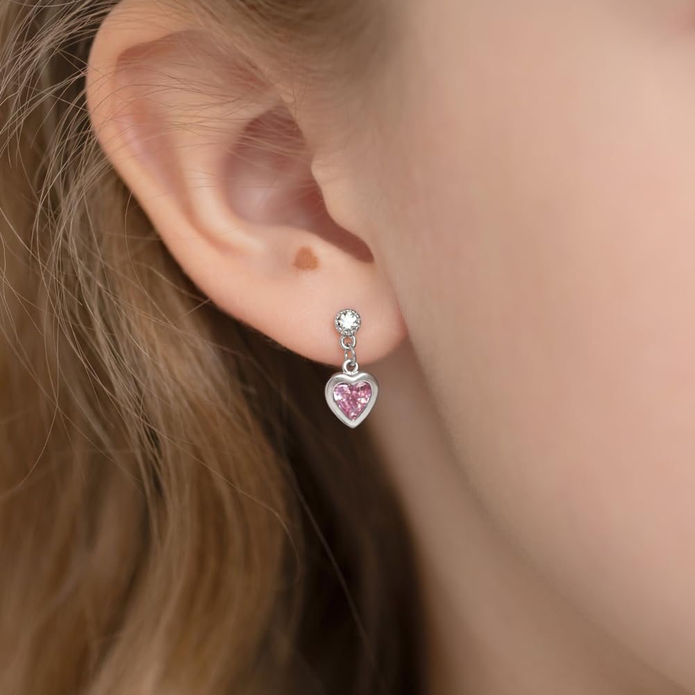 Heart Dangle Earrings for Kids - 925 Sterling Silver