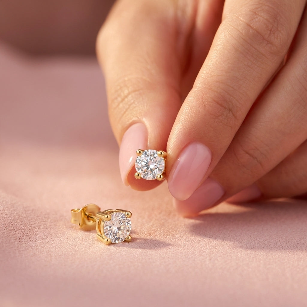 Round White Cz Solitaire Stud Earrings - 925 sterling silver earrings for women