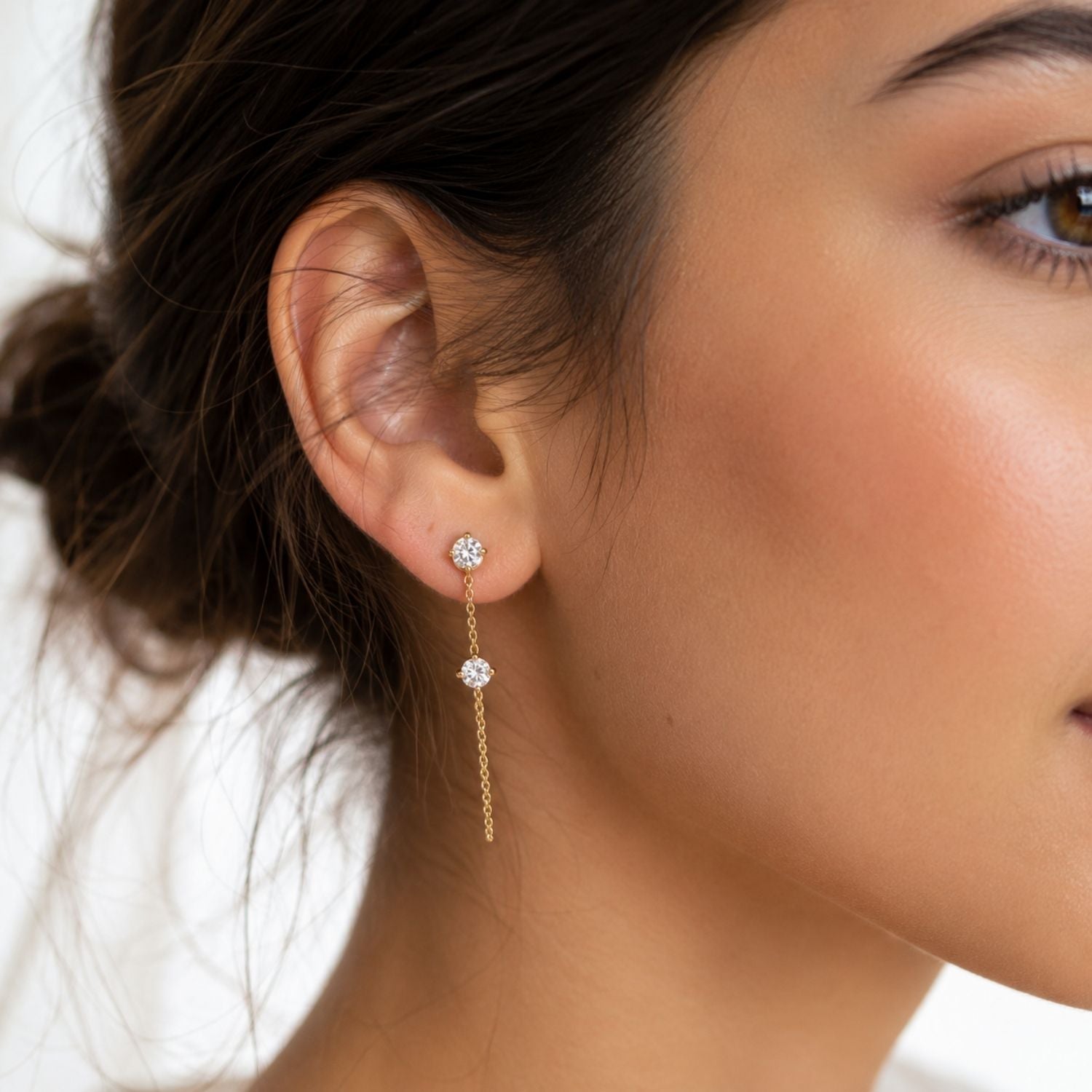 Double Stud Chain Earrings - 925 Sterling Silver Gold Plated