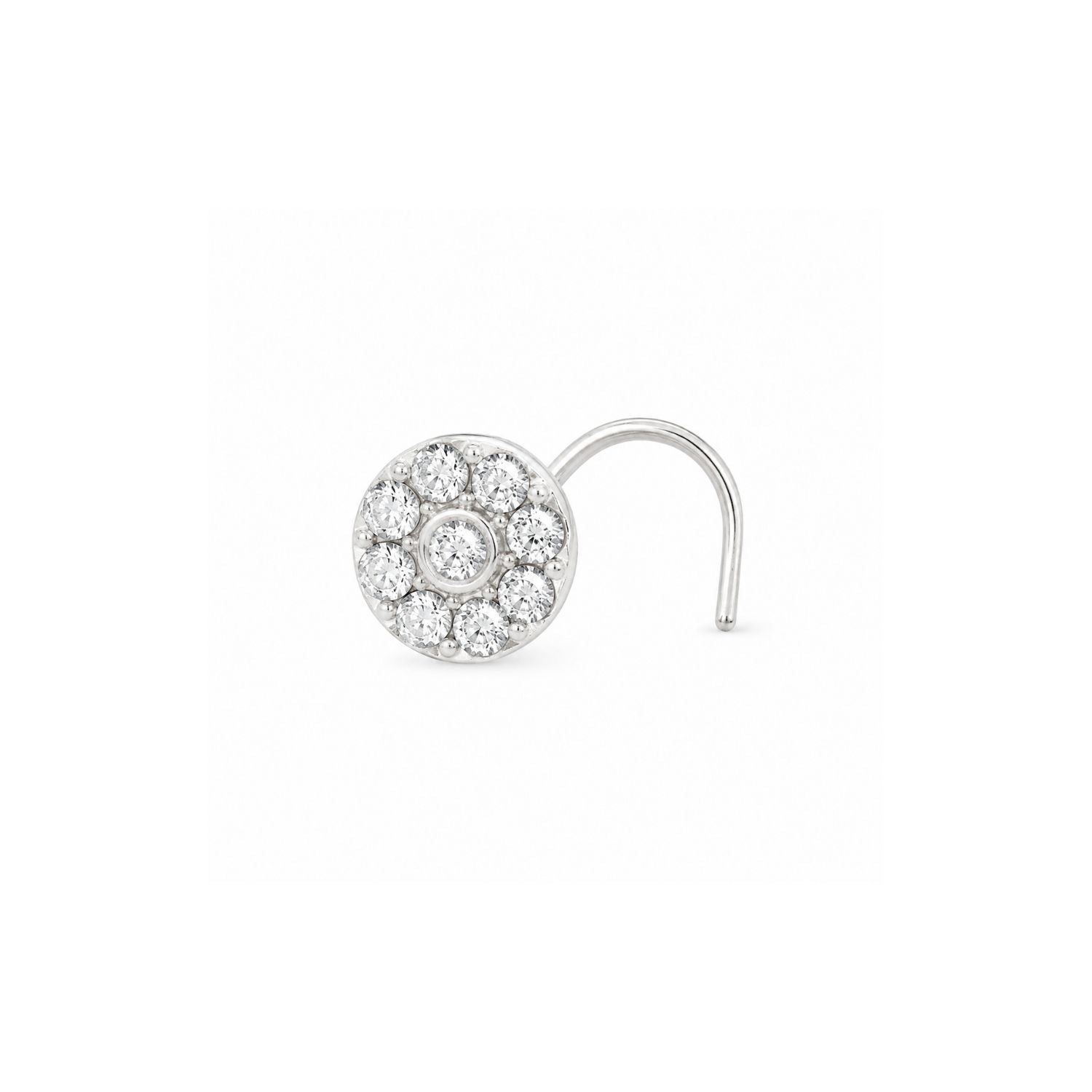 Round Bezel Centre Halo CZ Nose Pin 925 Sterling Silver