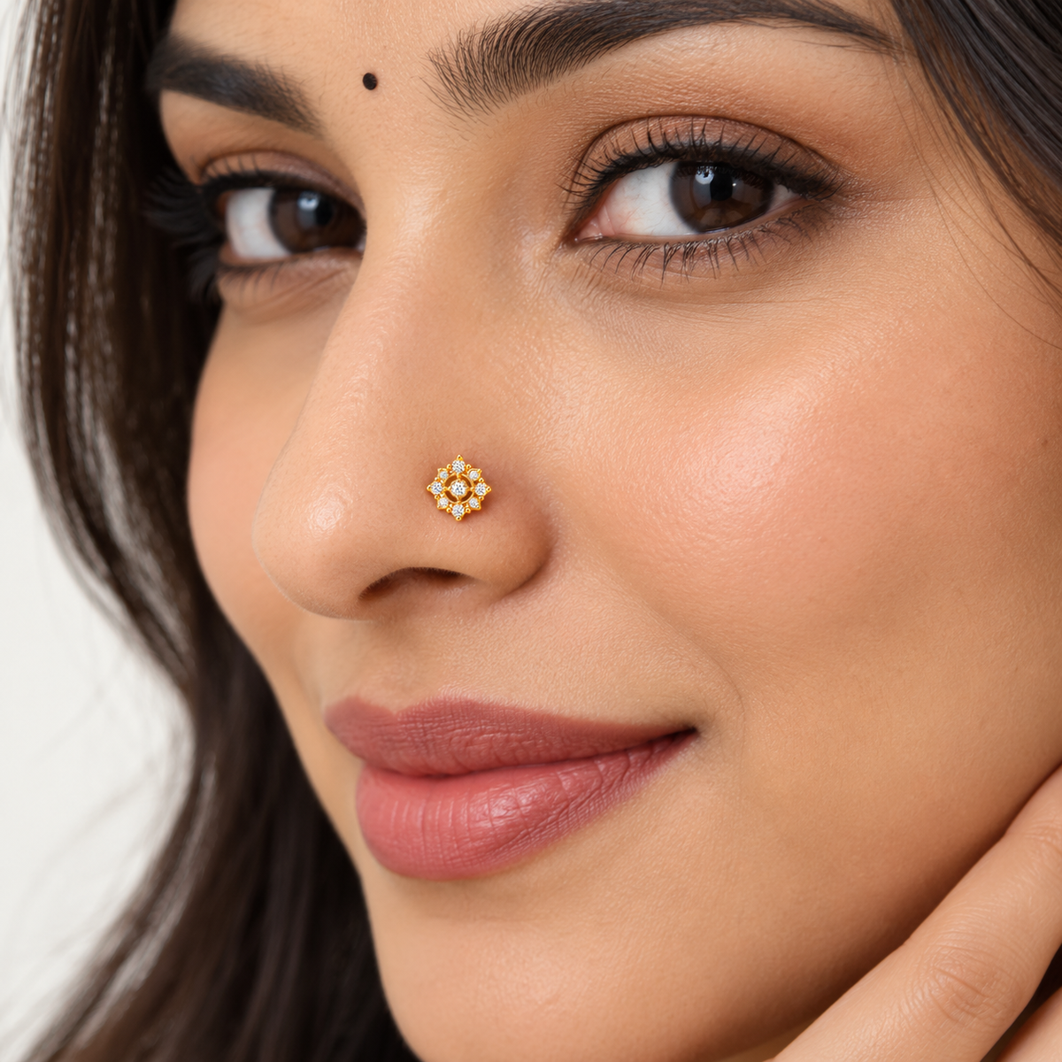 Concentric Flower Nose Pin - side view in 925 sterling silver