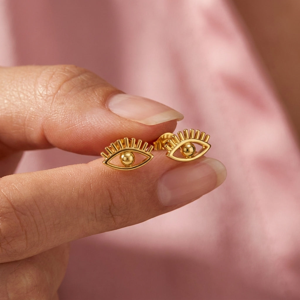 Evil Eye Lash Screw-Back Stud Earrings - 925 sterling silver earrings for women