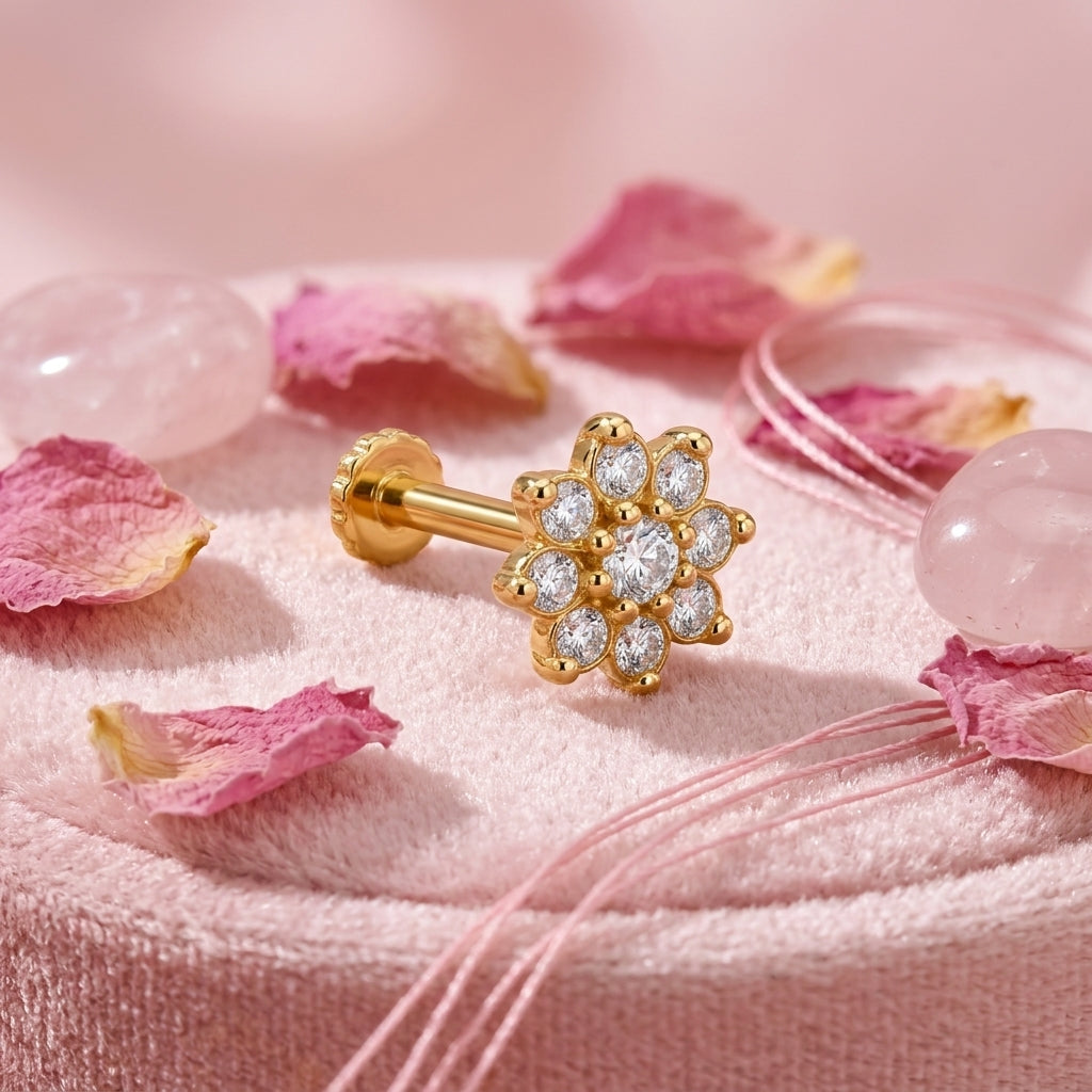 Daisy Cluster Nose Pin - full length shot