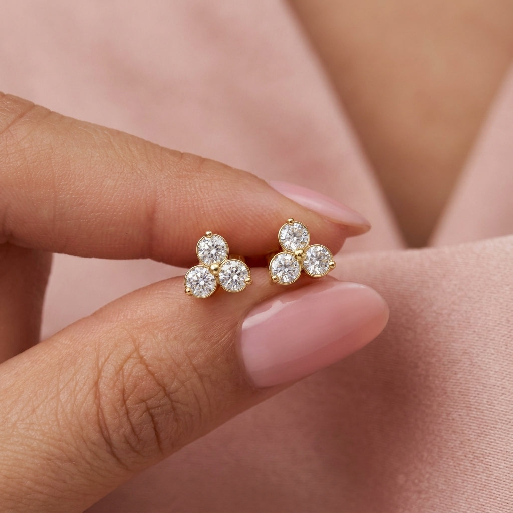 Trinity 3-Stone White Cz Cluster Screw-Back Stud Earrings - 925 sterling silver earrings for women