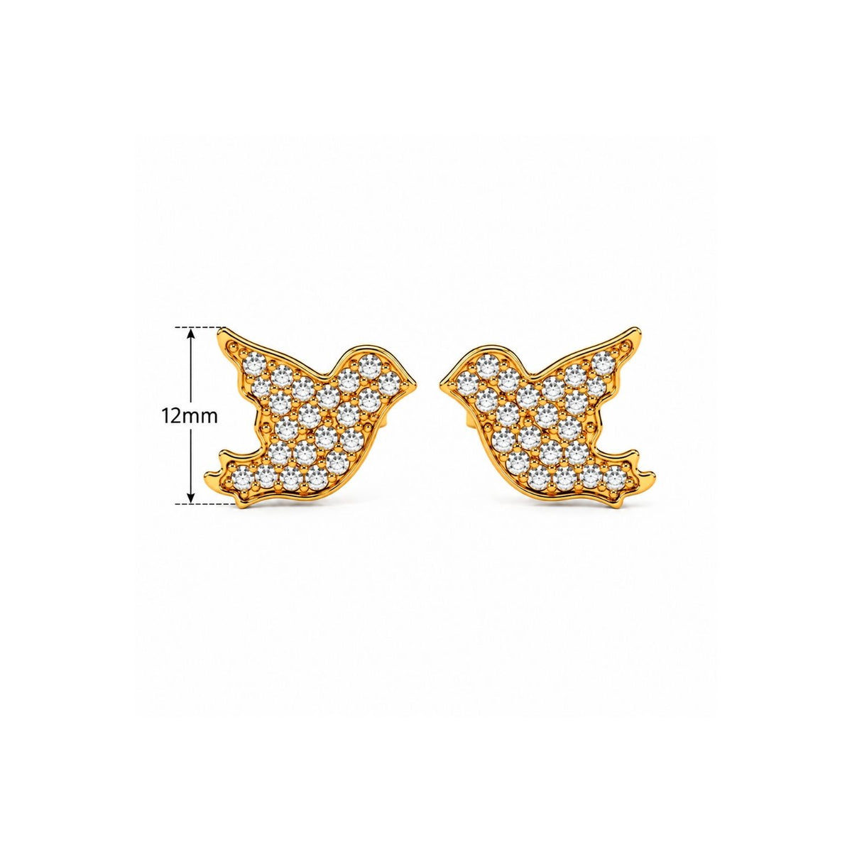 Pavé White Cz Bird Stud Earrings for Women - 925 Sterling Silver