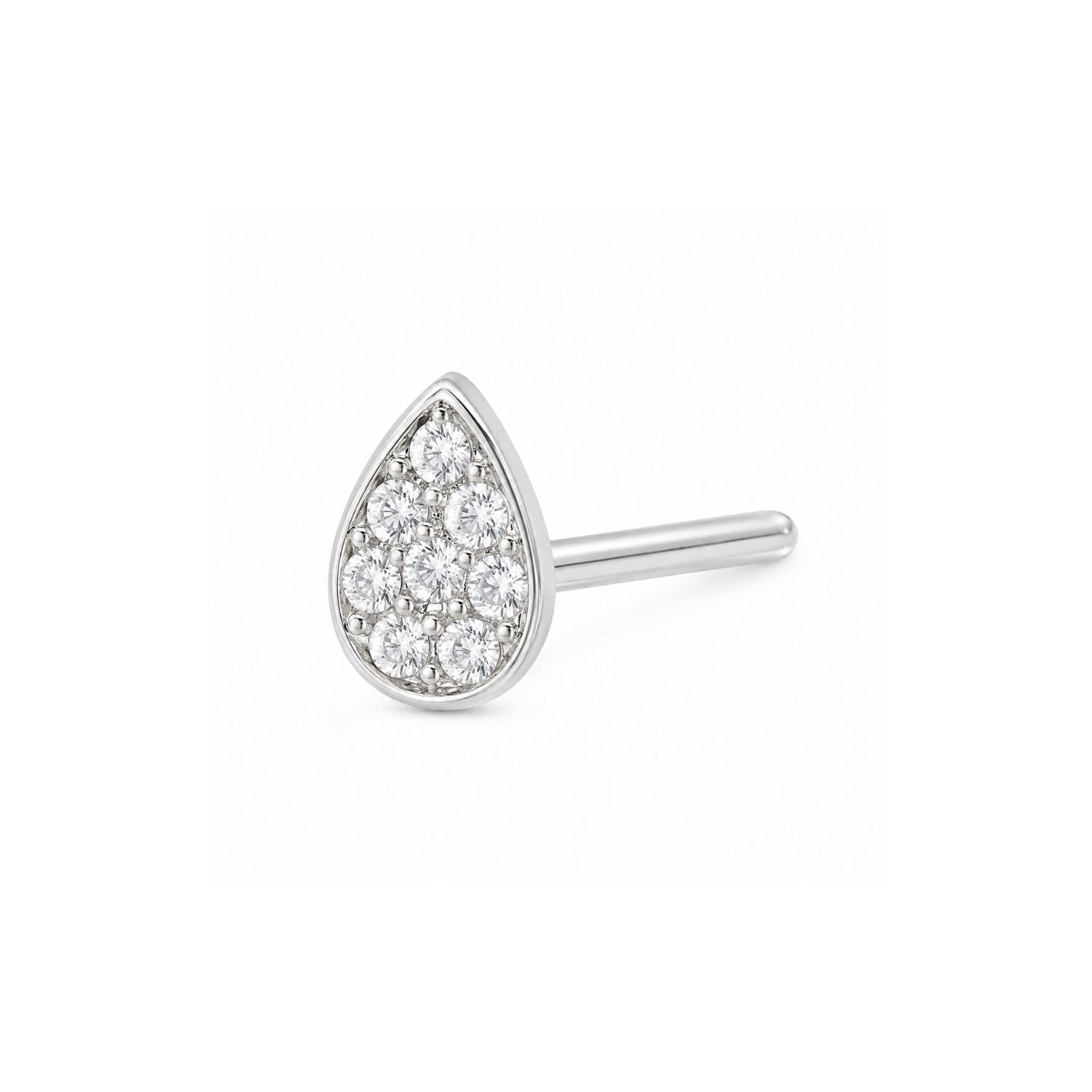 Teardrop Stud Pave CZ Nose Pin 925 Sterling Silver