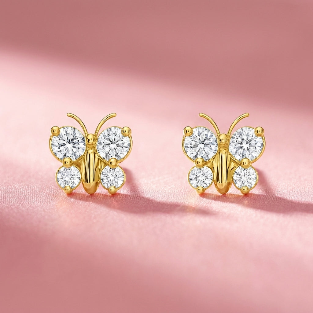 Round White Cz Butterfly Stud Earrings - 925 sterling silver earrings for women