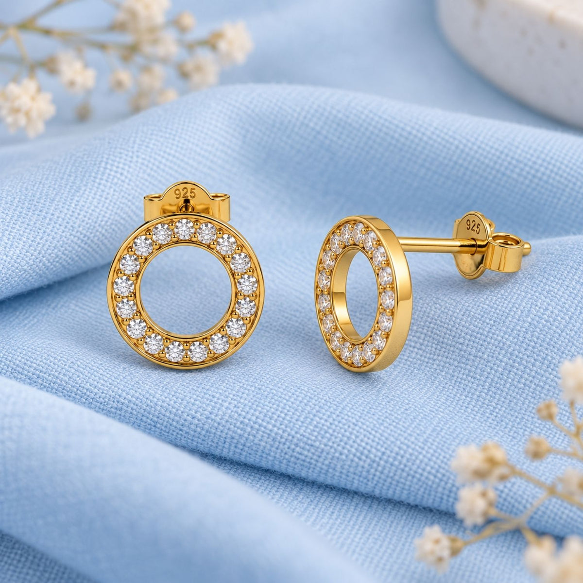 Open Circle Halo White Cz Stud Earrings for Women - 925 Sterling Silver