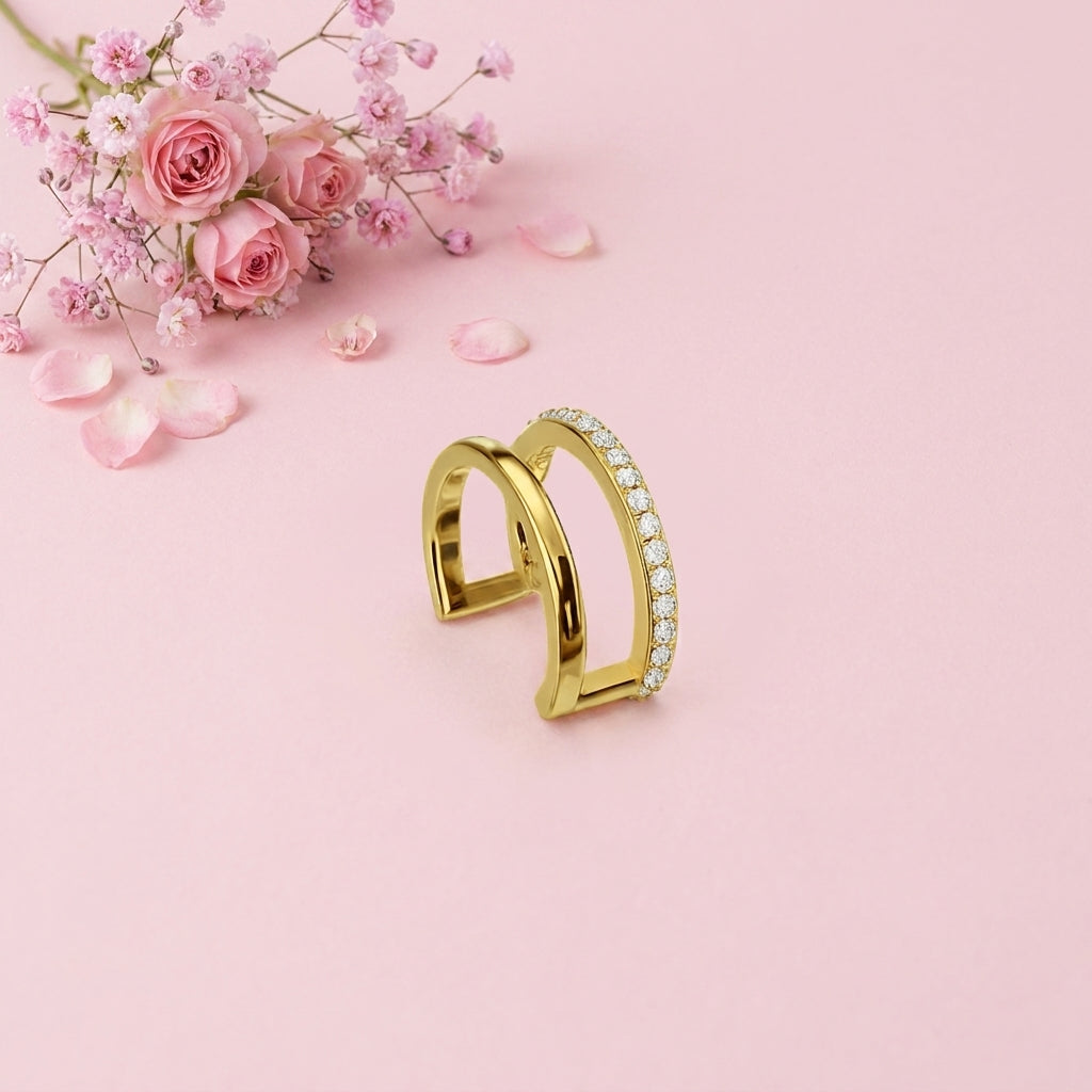 Half Diamond Ear Cuff - 925 Sterling Silver Gold Plated