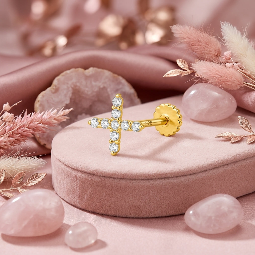 Cross Nose Pin - 925 Sterling Silver