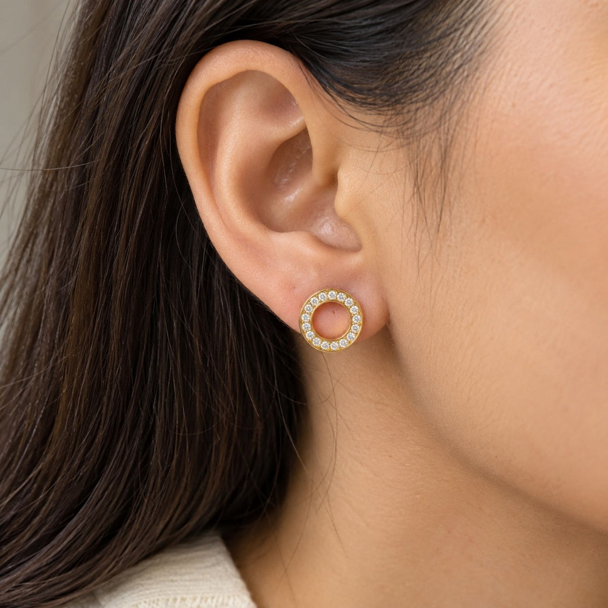 Open Circle Halo White Cz Stud Earrings for Women - 925 Sterling Silver