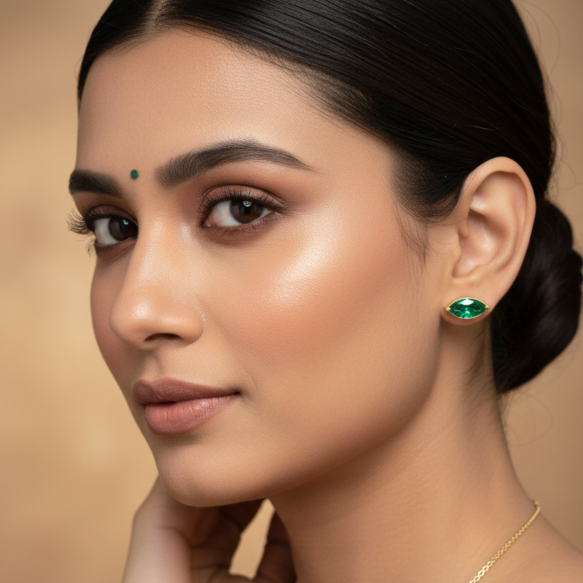 Emerald Marquise Studs - 925 Sterling Silver Gold Plated