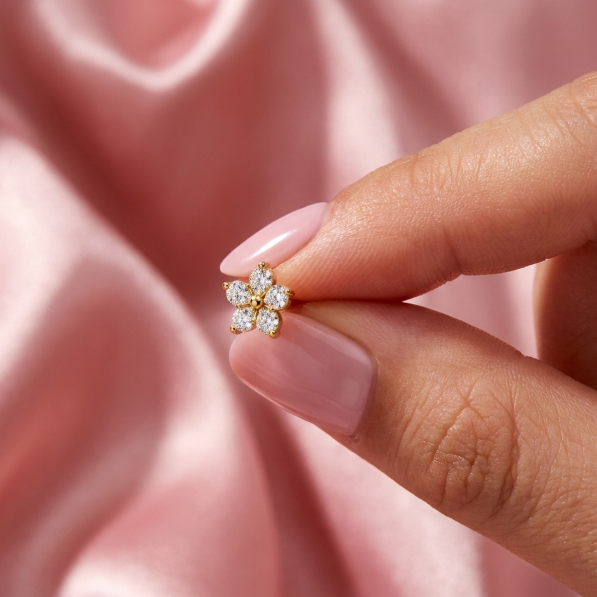 Five Petal Flower Nose Pin - full length shot