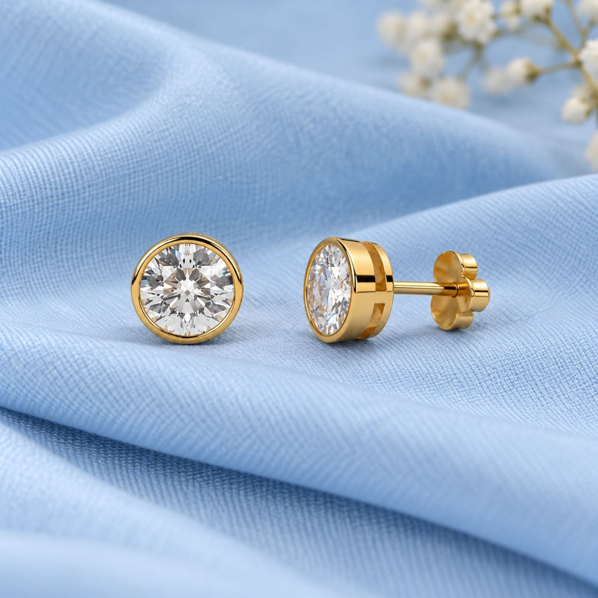 Bezel Round White Cz Solitaire Stud Earrings for Women - 925 Sterling Silver
