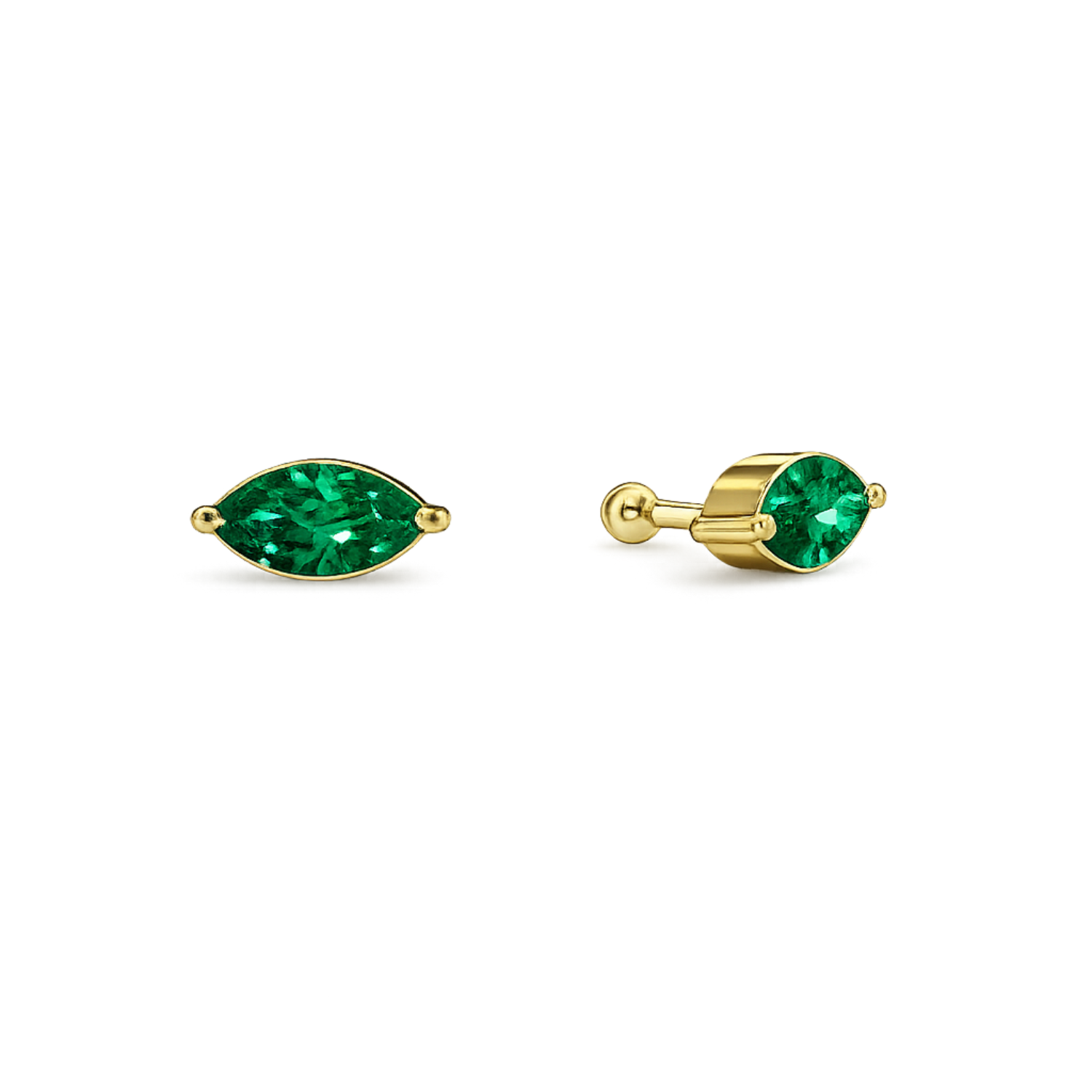 Emerald Marquise Studs - 925 Sterling Silver Gold Plated