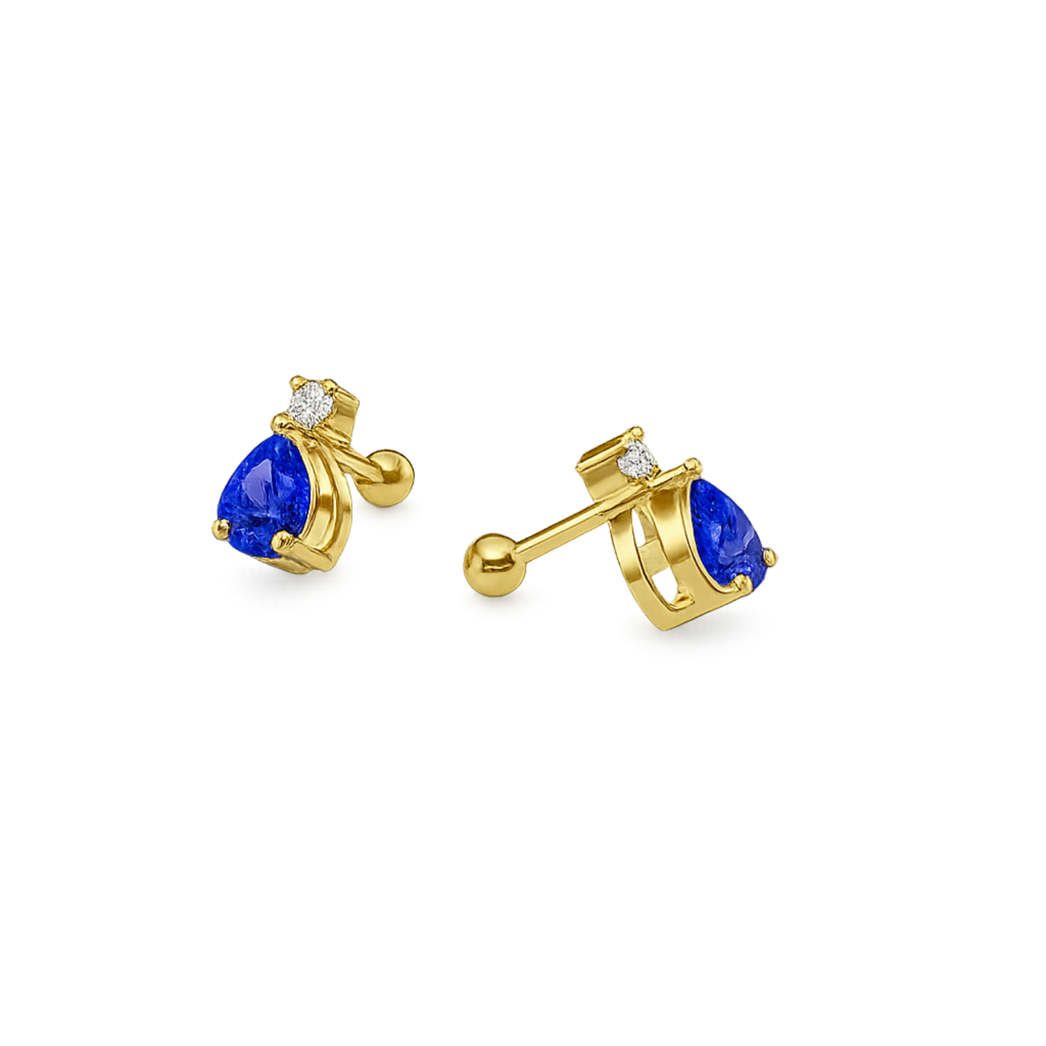 Sapphire Drop Studs - 925 Sterling Silver Gold Plated