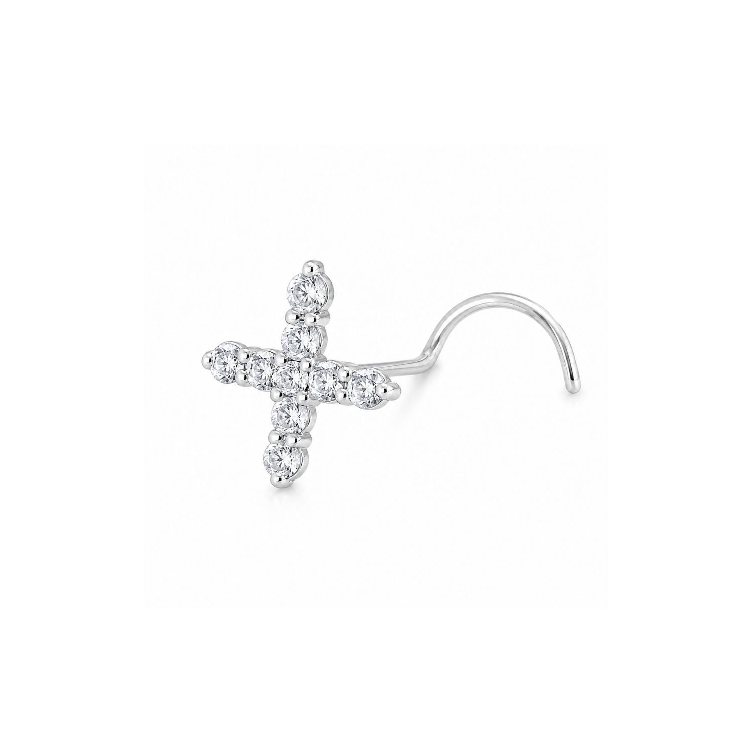 Cross CZ Nose Pin 925 Sterling Silver