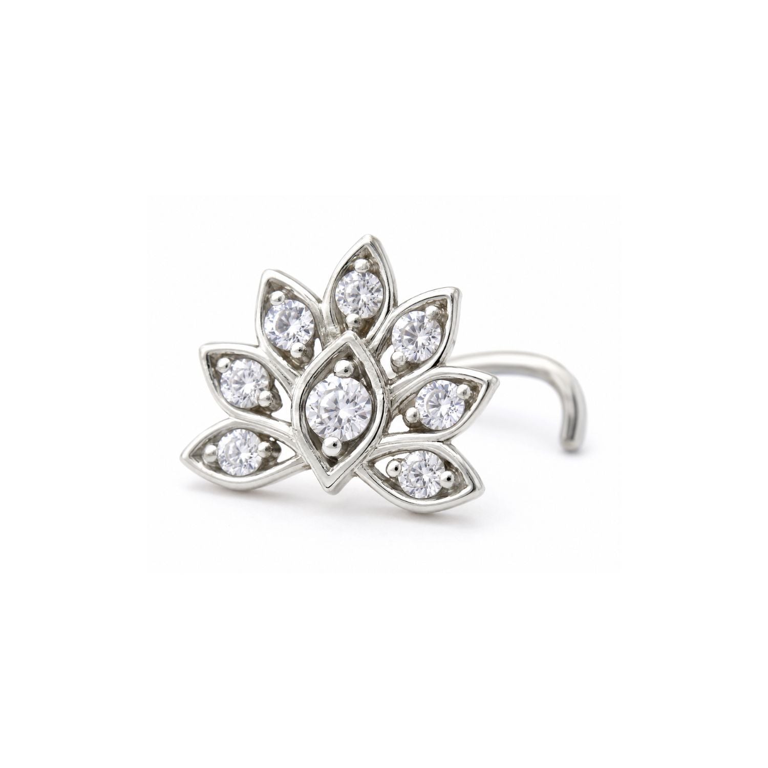 Lotus Petal CZ Nose Pin 925 Sterling Silver