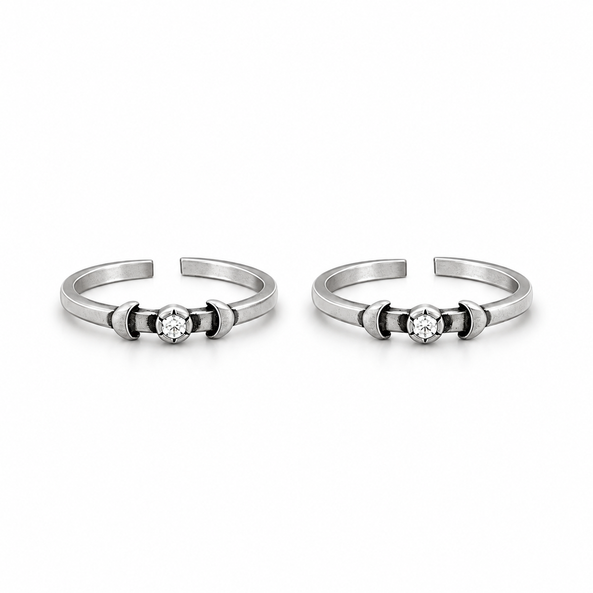 Solitaire White Cz Oxidised Accent Toe Rings in 925 sterling silver